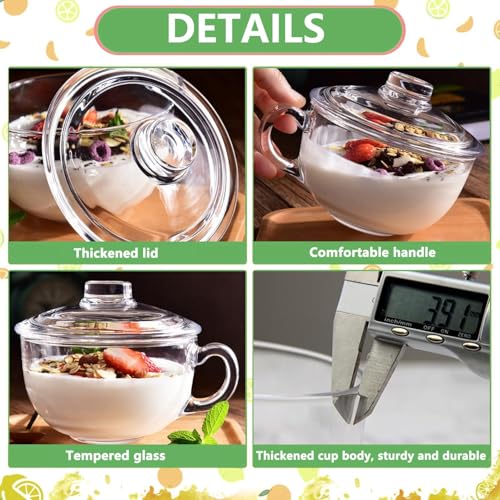 Kityemo Clear Glass Bowl with Handle and Lid - Perfect for Cereal, Soup, Oatmeal, Pasta, Rice, and Desserts - Microwave Safe and Versatile Glassware - 550ml Capacity - Image 4