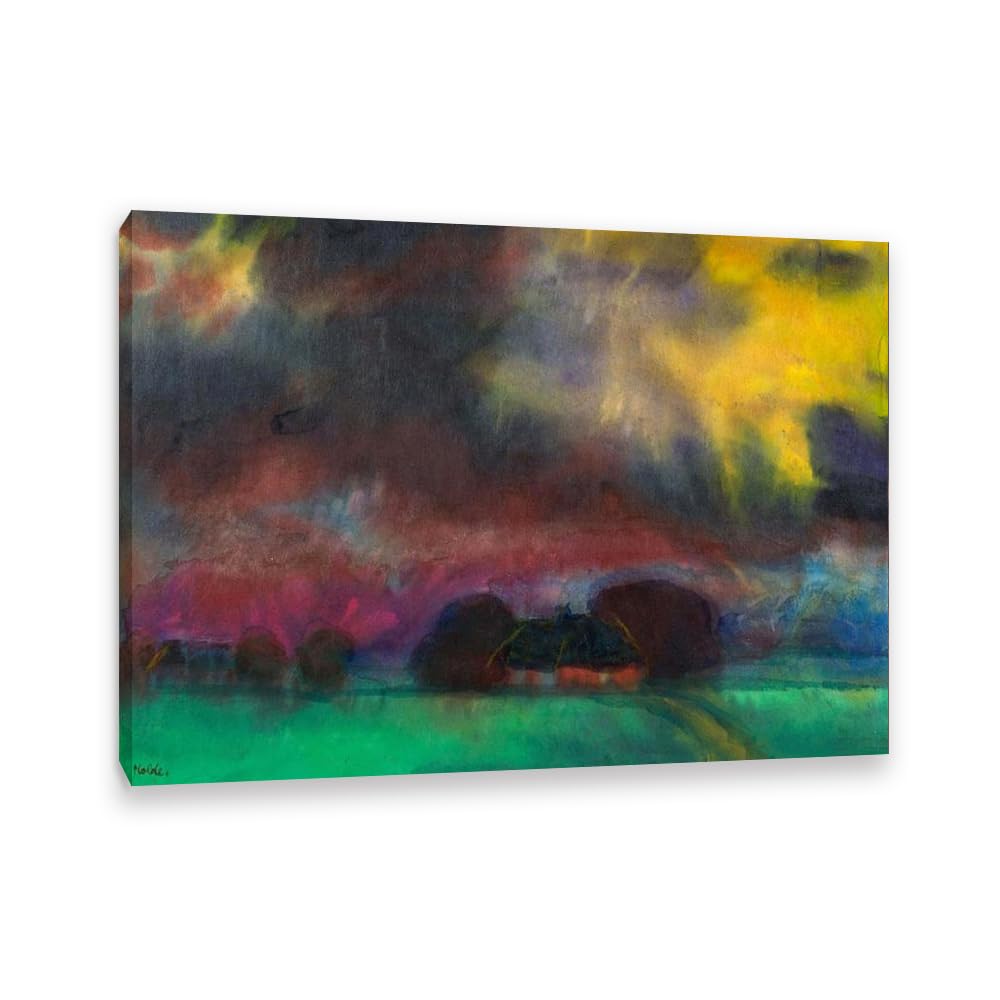 Emil Nolde Seascape Canvas Wall Art Marsh Landscape with Farmhouse Expressionist Abstract Ocean Poster Emil Nolde Artwork Wall Decor for Living Room Bedroom Office Home Decor85x60cm(33x24in)Frame