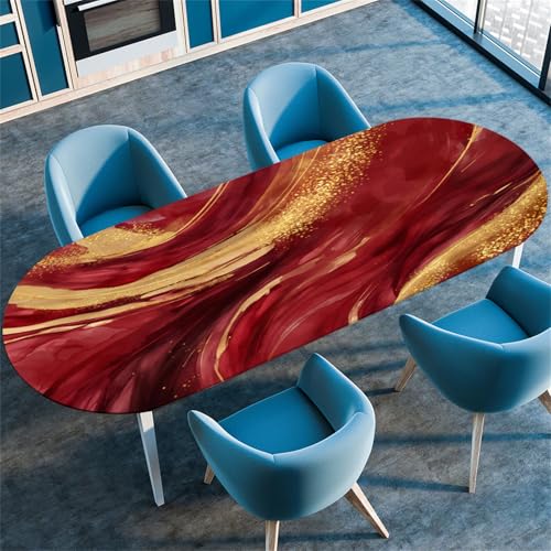 Treer Mantel Oval con Bordes Elástica,Hermoso Mármol Mantel para Mesa Libre de Arrugas,Mantel Mesa Oval Ajustable Protector de Mesas Oval Manteles Antimanchas (Azul B,91x152cm)