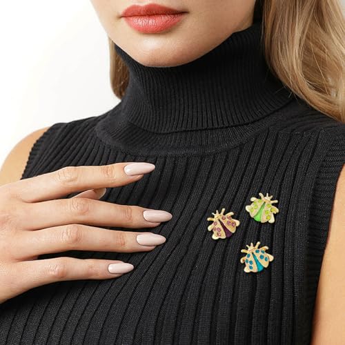 Image of 6 Pack Gold Crystal Ladybug Brooches Pins Set Cute Vintage Colorful Rhinestone Animal Lapel Pin Brooch Badges Funny Jewelry Suit Brooches Accessories for Women Men