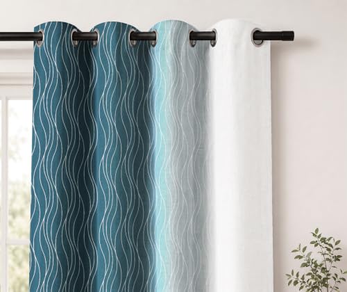 Image of Ultimate Trends Ombre Blackout Curtains for Bedroom Room Darkening Curtains for Living Room,Energy Saving,Thermal Insulated Grommet Window Drapes, Peacock and Greyish White, 5 FEET,2 Panels