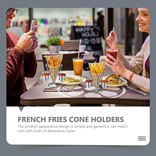 Doitool Metal French Fries Stand Cone, 3Pcs Wire French Fry Serving Basket With 2 Sauce Dippers For Snack Fried Chicken Display For Party Bar Restaurant Picnics And Outdoor Events #TOP3