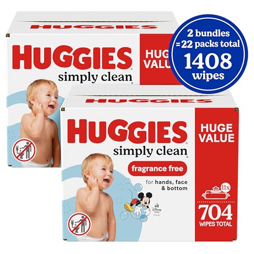 Image of Huggies Simply Clean Unscented Baby Diaper Wipes, Flip-Top Packs (704 Wipes Total), Packaging May Vary (Pack of 22)