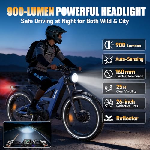 Image of TESWAY X9 Ultra Dual Motor Ebike, 60V 30Ah 200KM /120 Miles Long Range, 4000W 43MPH 240NM, 26 inch Fat Tire Full Suspension AWD Electric Bike for Adults