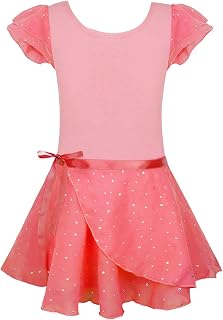 EQSJIU Ballet Leotards for Girls with Removable Skirt Combo Tie Ruffle Sleeve Ballet Dance Dress Outfit 2-12 Years