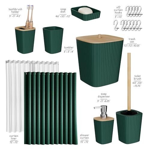 Clara Clark Bathroom Accessories Set - Bathroom Set, Bathroom Accessory Set, Shower Curtain Set, Toilet Brush, Trash Can & Soap Dispenser - Green - 20PC by Clara Clark - Image 2