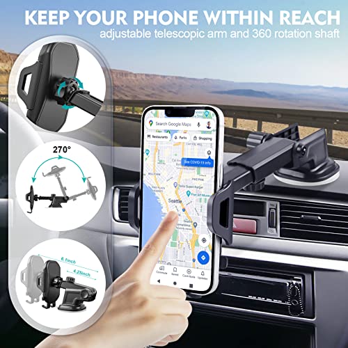 Mr.luyu 3In1 Suction Cup Car Phone Holder, Cell Phone Mount For Dashboard Windshield Vent With Adjustable Telescopic Arm And Strong Sticky Gel, Compatible With Iphone 14 13 12 11 Pro Max Samsung #TOP7