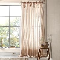 Pineapple Elephant Zanzibar Woven Stripe 140x229cm Voile Curtain Panel Clay