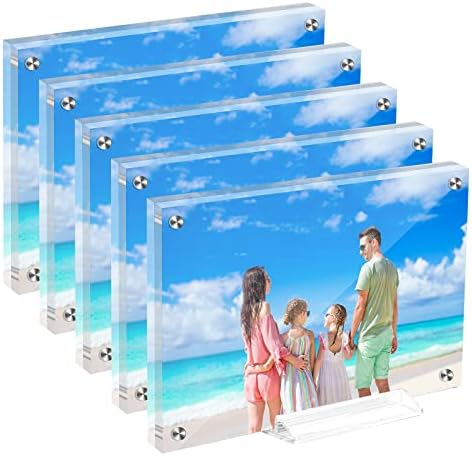 TNELTUEB 5 Pack Acrylic Picture Frame 4x6 Clear Frame for Pictures Free Standing Double Sided Photo Frames Desktop Display Stand for Family Baby Shower Wedding Antique Documents
