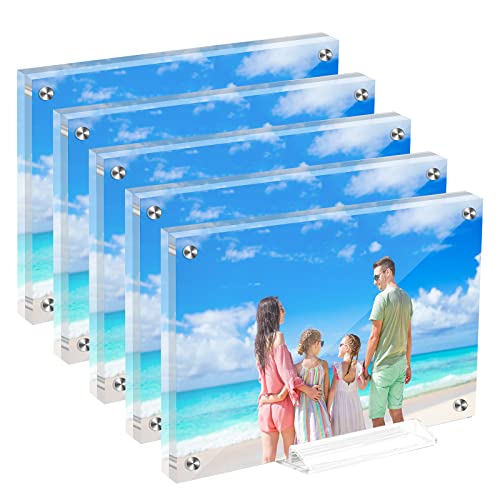 Tneltueb 5 Pack Acrylic Picture Frame 4X6 Clear Frame For Pictures Free Standing Double Sided Photo Frames Desktop Display Stand For Family Baby Shower Wedding Antique Documents #TOP21