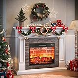 Naice 44" Electric Fireplace Mantel, Farmhouse TV Stand with Electric Fireplace Heater, Stacked Stone Surround and Remote Control 3D Realistic Flame, White Fireplace for Living Room Bedroom