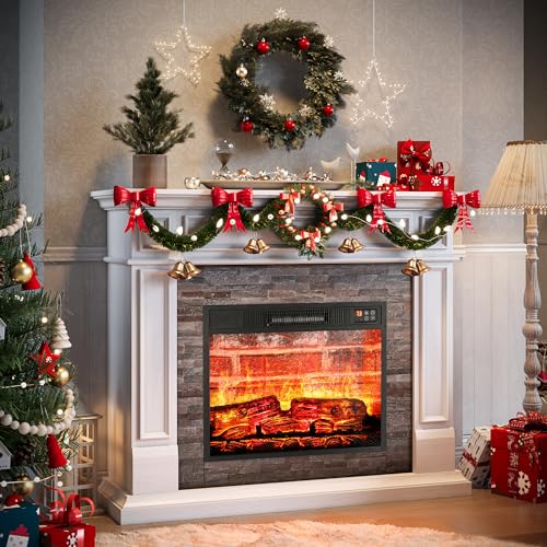 Naice-44-Electric-Fireplace-Mantel-Farmhouse-TV-Stand-with-Electric-Fireplace-Heater-Stacked-Stone-Surround-and-Remote-Control-3D-Realistic-Flame-White-Fireplace-for-Living-Room-Bedroom Naice 44 Electric Fireplace Mantel Farmhouse TV Stand with Electric Fireplace Heater Stacked Stone Surround and Remote Control 3D Realistic Flame White Fireplace for Living Room Bedroom