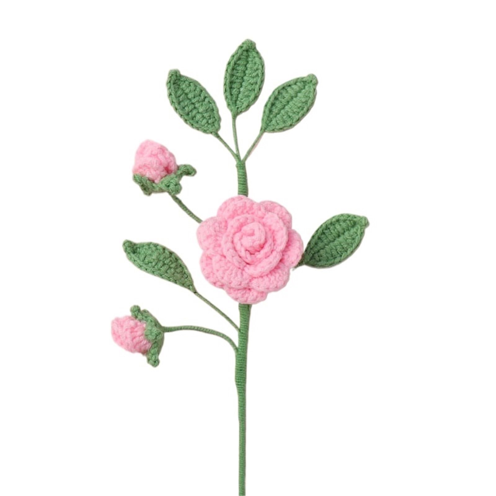 EXKURPOO crochet plant Crochet Flowers Bouquet Kintted Camellia Flower Knit Handwoven Plant Spring Decor for home