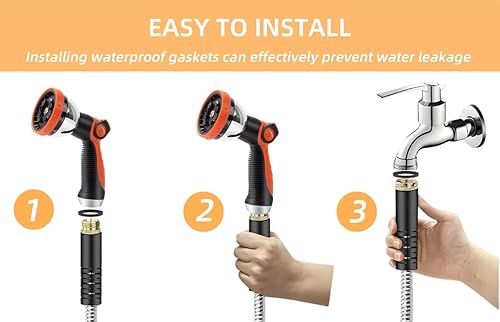 Miniatura 3 de Manguera de jardín de acero inoxidable resistente, manguera de agua de metal flexible con boquilla rociadora, diseño sin torceduras (50 pies)