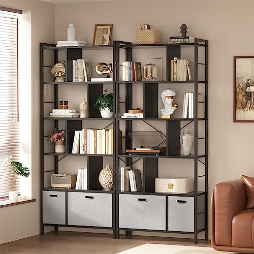 armocity 74 Inch Tall Bookshelf, 6 Tier Bookcase with Drawers, Modern Book Shelf Display Standing Shelf Units with Storage, Wood and Metal Bookshelves for Living Room, Bedroom, Home Office, Black