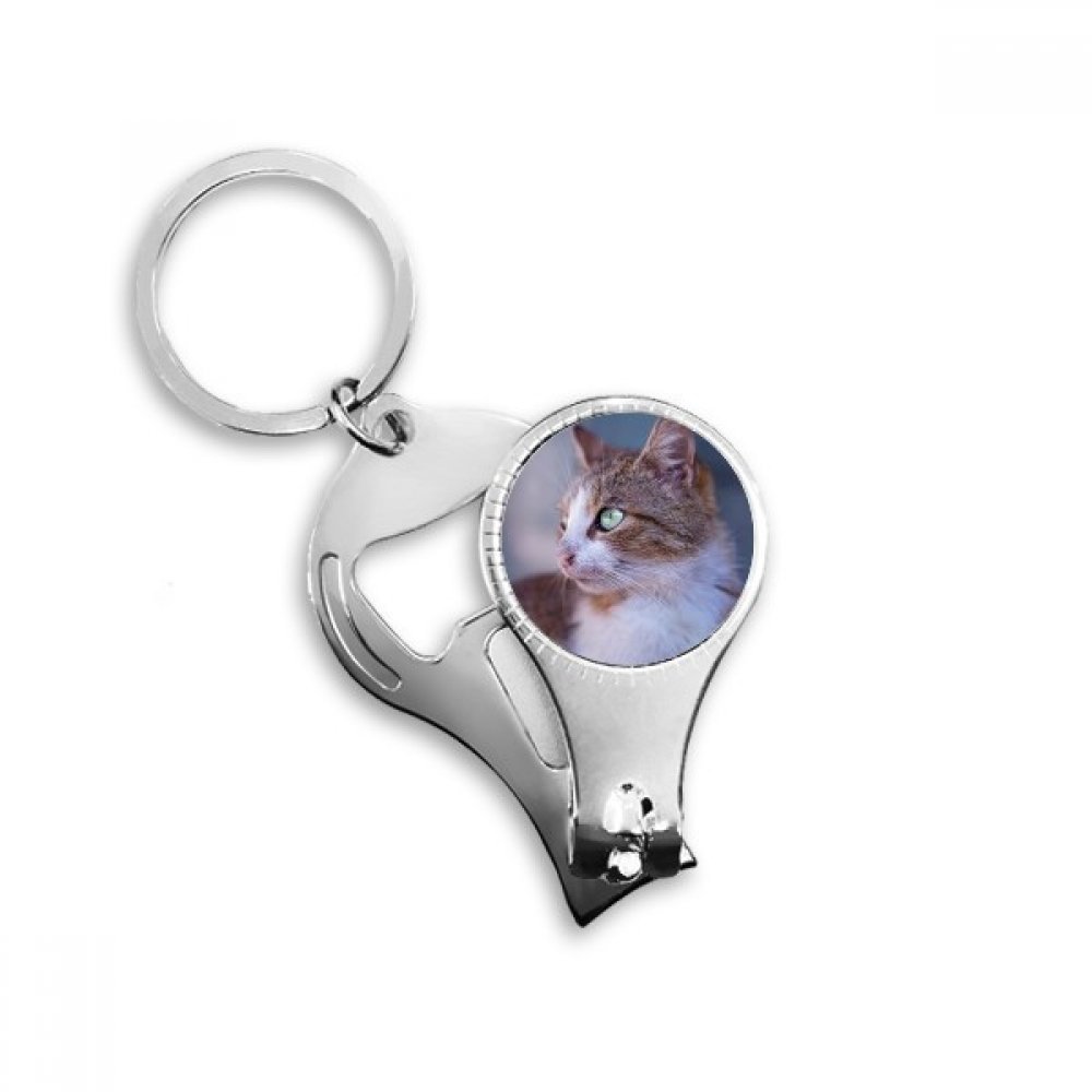 Porte-clés chat marron avec coupe-ongles et décapsuleur en métal style sauvage