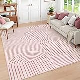 Lahome Abstract Washable Rugs 5x7, Soft Pink Rugs for Living Room Bedroom Girls, Ultra-Thin Non-Shedding Modern Throw Large Carpet for Dining Room Office(5'x7',Pink)