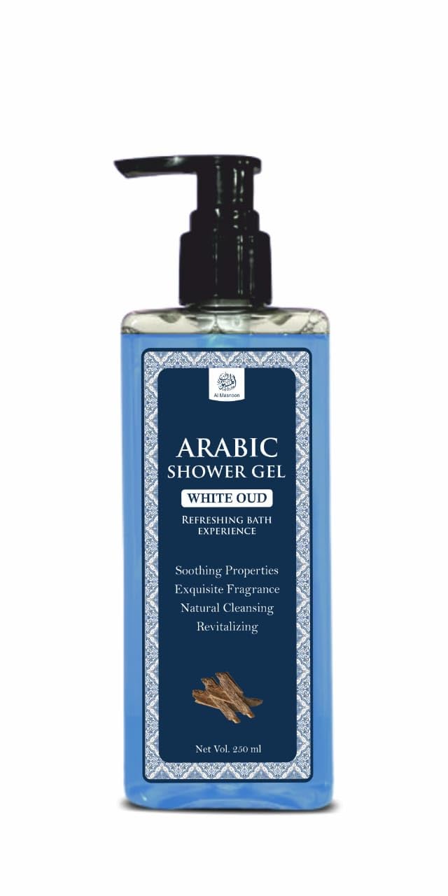 AL MASNOON Arabic White Oud Shower Gel 250ml / Natural Cleansing for a Refreshing Bath Experience with Luxurious Oud Fragrance Pack of 1
