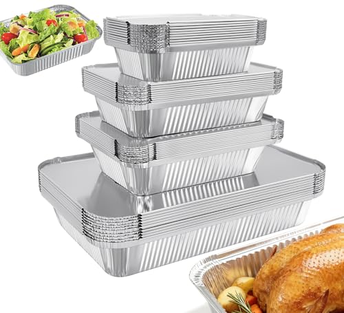 RUIXUE 40 Pieces Disposable Aluminium Foil Trays, 2250ml, 1100ml and 800ml Multi-Size Reusable Aluminium Dishes for Cooking and Roasting.