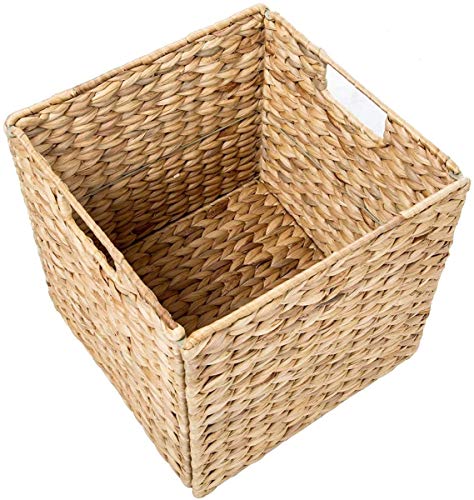3 Decorative Hand-Woven Small Water Hyacinth Wicker Storage Basket, 13X11X11 Perfect For Shelving Units #TOP1