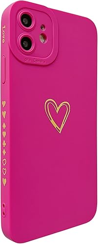 Miniatura 1 de Qokey Funda para iPhone 11 de 6.1 pulgadas 2019, diseño de corazón chapado en los lados y la parte trasera con lente anticaída, protección de TPU