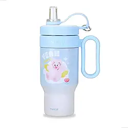 Copo Térmico Infantil 900ml com Canudo Retrátil, Tampa Protetora, Parede Dupla, Alça Lateral, Copo com Canudo Antivazamento, Ideal para Escola, Passeios e Viagem (p1802) (Azul)