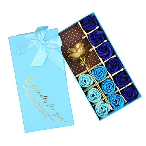 Rotumaty Floral Scented Bath Soap Rose Flower Petals, Plant Essential Oil Rose Soap Set, Best Gifts For Her Women Girls Mom Lover Birthday Valentine Christmas (12 Pcs/Blue) #TOP4
