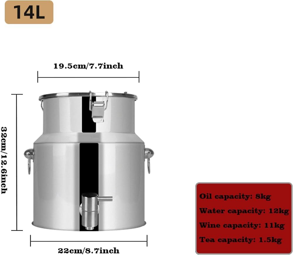Recipiente de transporte de lácteos de acero inoxidable de grado alimenticio, tanque de almacenamiento de líquidos multiusos de 5 L/9 L/14 L con grifo, contenedor de bebidas de uso agrícola y
