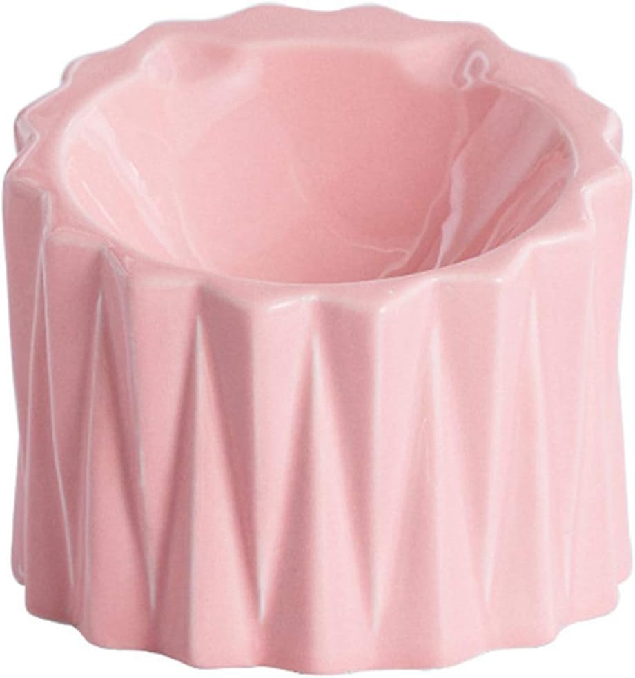 Raised Cat Bowl Ceramic Tilted Elevated Pet Food Water Bowl Anti Vomiting Protect Pet Spine and Neck for Flat-Faced Cats Small Dogs(Pink)