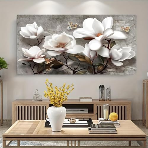 Peinture fleurs blanches abstraite pour apaiser l'ambiance de votre chambre