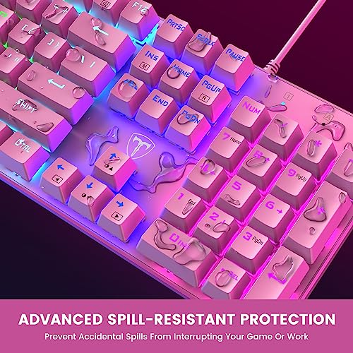 Image of RisoPhy Mechanical Gaming Keyboard, RGB 104 Keys Ultra-Slim Backlit USB Wired Keyboard with Blue Switch, Durable ABS Keycap /Anti-Ghosting /Spill-Resistant Mechanical Keyboards for PC Mac Xbox Game,Pink