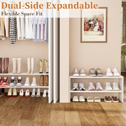 Image of X-cosrack White Stackable Shoe Rack for Closet, Expandable 31.6-39.4 Inches 2-Tier Wooden & Metal Shoe Storage Shelf, Free Standing Shoe Rack for Entryway Bedroom Small Space