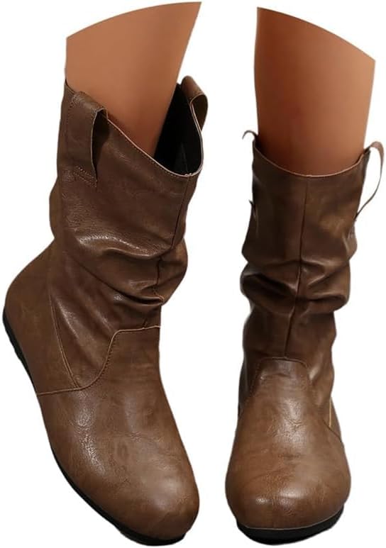 Stivaletti Western Donna Invernali - Slip-On Comodi, Foderati Caldi, Tinta Unita