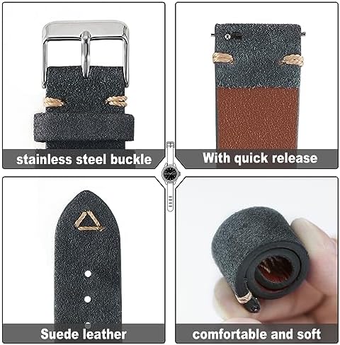 WOUKUP Quick Release Suede Leather Watch Bands Vintage Watchband for Men Watch Strap 18mm 19mm 20mm 21mm 22mm 24mm - 2