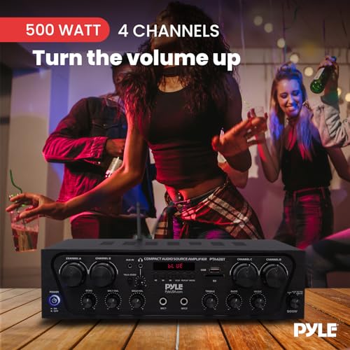 image for Pyle PTA42BT Wireless Karaoke Bluetooth Stereo Receiver - 4 Channel Po
