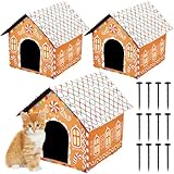 DoubleFill 3 Pcs Christmas Gingerbread Cat Houses for Outdoor Cats Winter Weatherproof Insulated Stray Feral Cat Dog House Bed Outdoor Pet Shelter Warm Waterproof Pet Cave Wild Animal