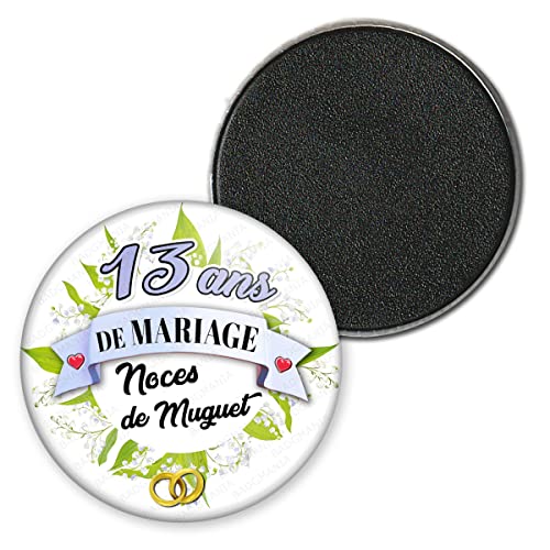 Badgmania Magnet Aimant 3.8cm | Anniversaire 13 Ans de Mariage Noces de Muguet | Diamètre 3.8cm | Anneaux Mariage