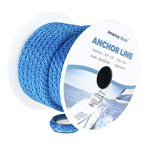 image for Amarine Made Anchor Line 3/8 Inch 50FT Premium Solid Braid MFP Anchor 