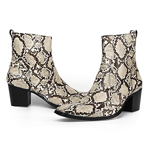 Rui Landed Ankle Boots for Men Outdoor Premium Genuine Leather Shoes Pull On Square Toe Imitation Crocodile/Snake Skin Inner Zipper High Heel3