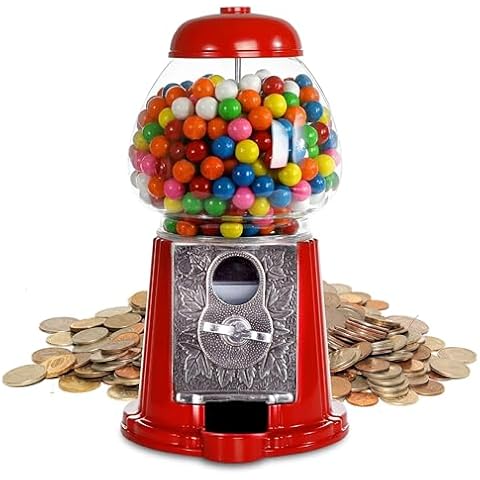 Gumball Machine for Kids 9" - Heavy Duty Metal with Glass - Christmas Antique Style Bubble Gum Machine - Kids Coin Operated Toy Bank for USA Coins - Candy Dispenser - Playo Cover