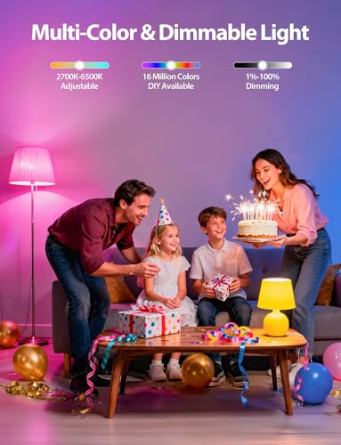 Image of Smart Light Bulbs, Work with Alexa & Google Assistant, 9W LED Light Bulbs Color Changing RGBTW Dimmable, 2.4GHz WiFi Bluetooth Smart Bulb 60W Equivalent, APP Control, A19, E26, 800LM, 2 Packs