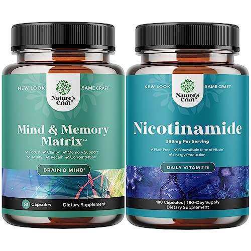Bundle Of Enhance Brain Memory, Boost Focus, Improve Clarity Mind Booster Supplement And Vitamin B3 Nicotinamide 500Mg Capsule - Contains Vitamins And Pure Herbal Ingredients - Mitochondrial Energy Su #TOP6
