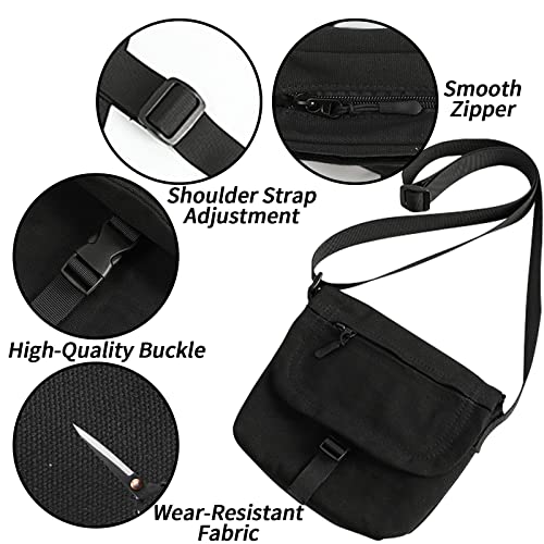 Small Canvas Crossbody Bag Mini Black Messenger Bags Side Shoulder Bag for Men Women Portable Travel Sling Bag Cell Phone Purse with Adjustable Strap for Work Business3