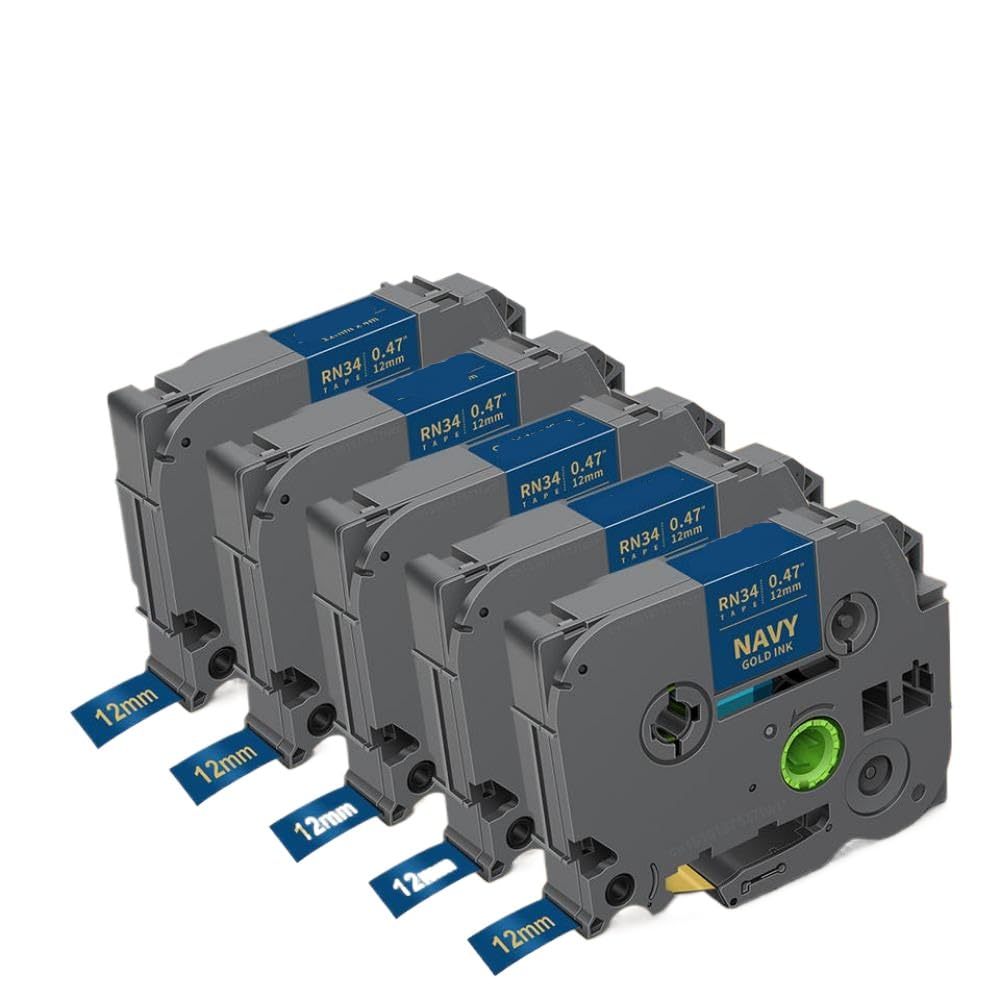 Nastro per etichette in nastro di raso TZe da 5 pezzi su bianco TZe-R234 compatibile con la stampante per etichette CUBE(Gold on Navy)