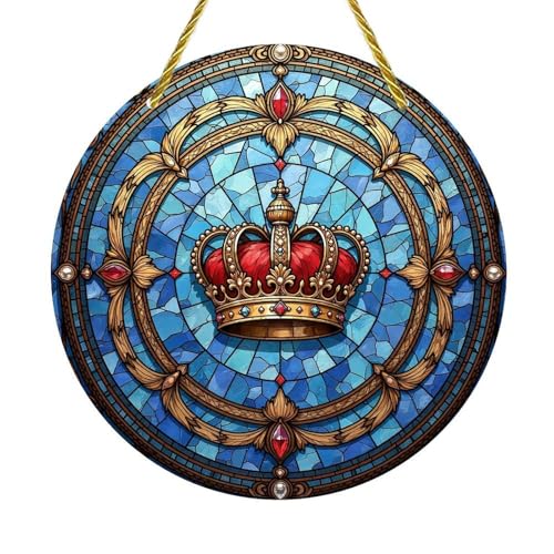 Acrylic Stained Panel Hanging-Royal Crown On Background Round Window Hanging