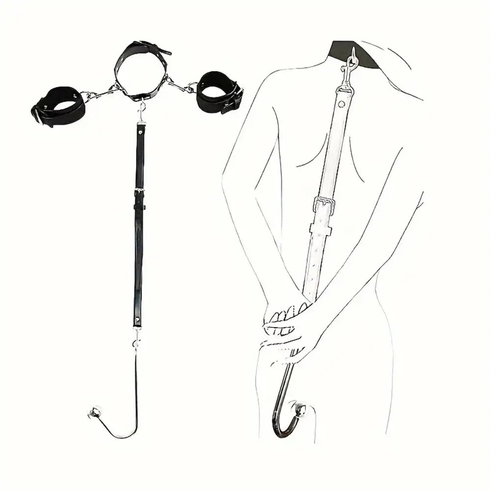 1 set di collare in pelle PU nera per esercizi yoga con gancio