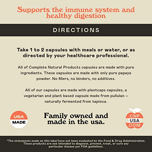 Complete Natural Products Organic Papaya Enzymes & Papain Enzyme Capsules - 500Mg 100 Pills, Organic Papaya Powder Digestive Super Fruit Capsules #TOP4