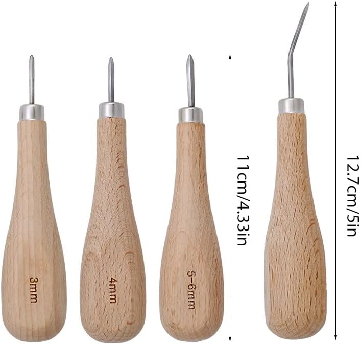 SHWAKK 3mm 4mm 5-6mm Leather Craft Awl Wooden Diamond Rhombus DIY Leather Stitching Sewing Awl Leathercraft Punch Handcraft Tool - (Color: 5-6mm)