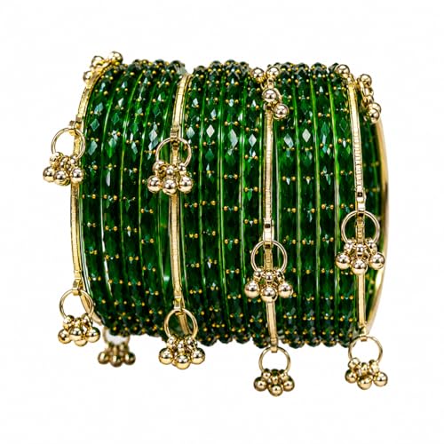 Image of Kaher Kashmiri Glass Bangle with gunghro Set for Women| Traditional, Fancy Glass Chudi Set for Festival, Wedding, and Party (Set Of 16)