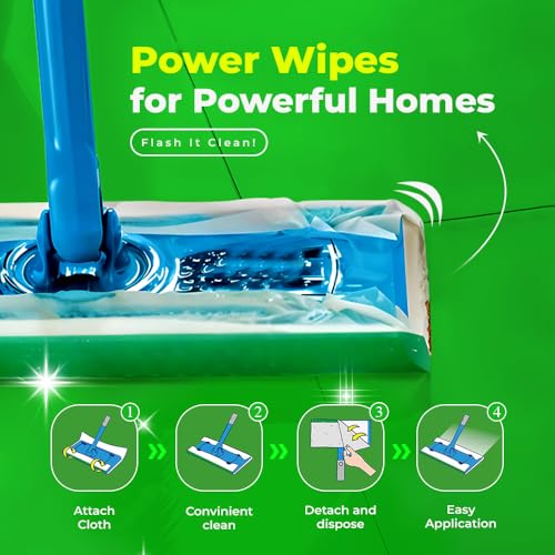 Flash Speed Mop Refills Wipes 24 Wet Cloth Wipes Lemon Scent With Microfiber Cloth Floor Cleaner Mop, Lemon Anti-Bac Household Wet & Dry Hygiene Mops - 4